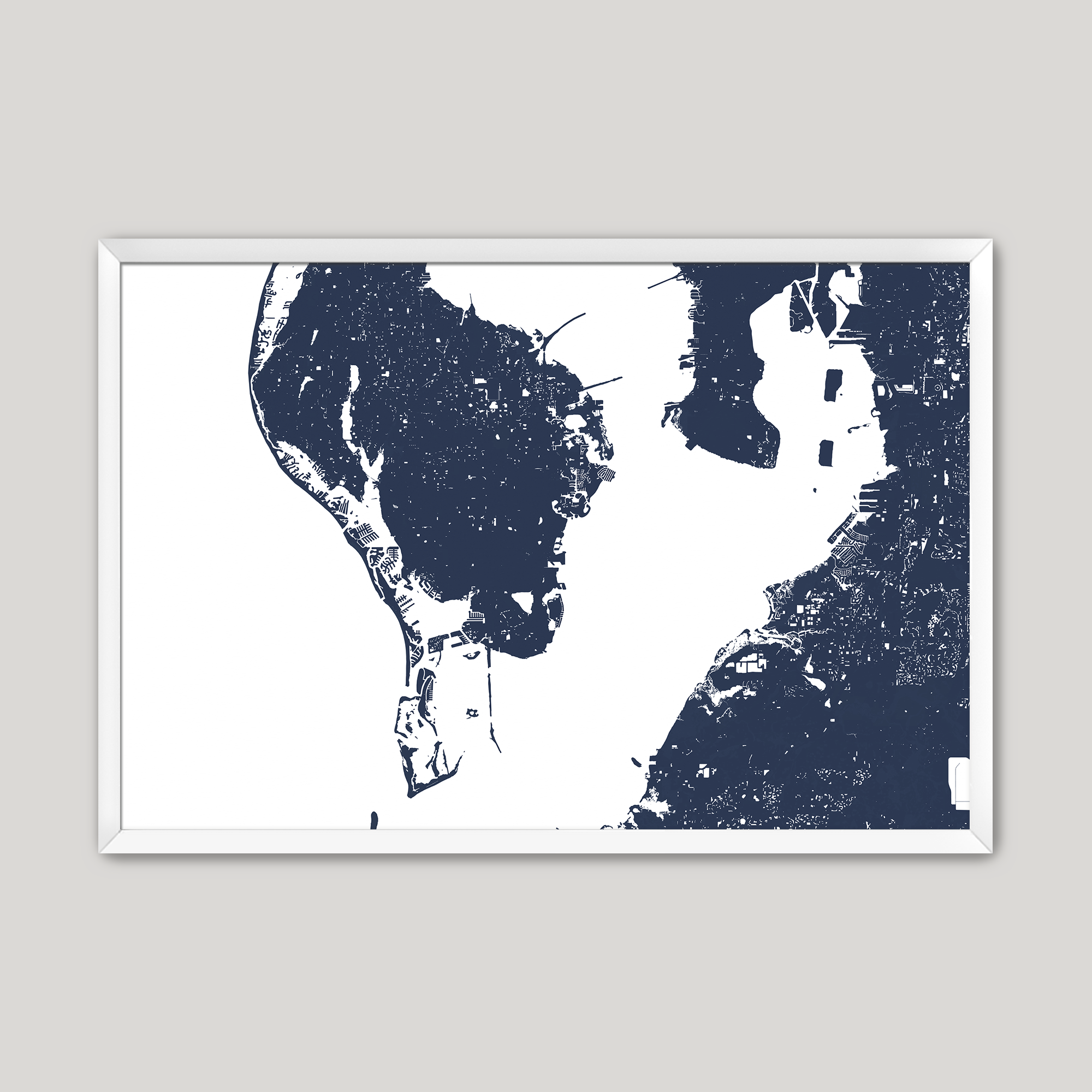 St. Petersburg Coastal Map — Fine Art Print Horizontal, navy, White Frame, 10x8