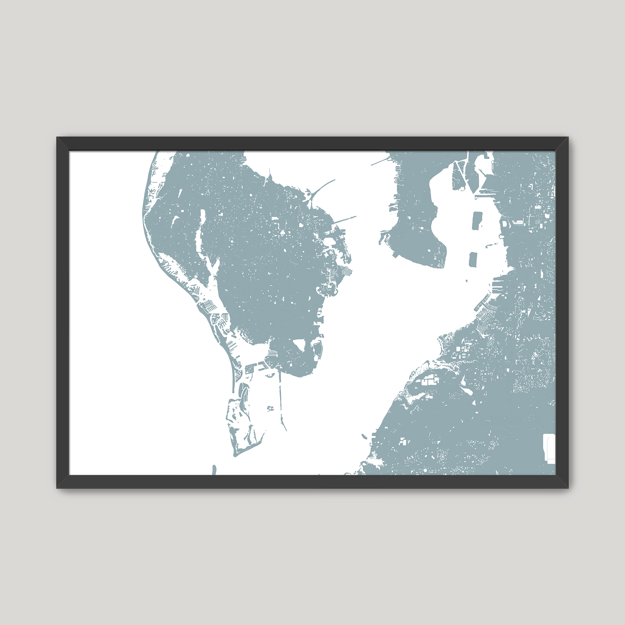 St. Petersburg Coastal Map — Fine Art Print Horizontal, soft-blue, Black Frame, 10x8