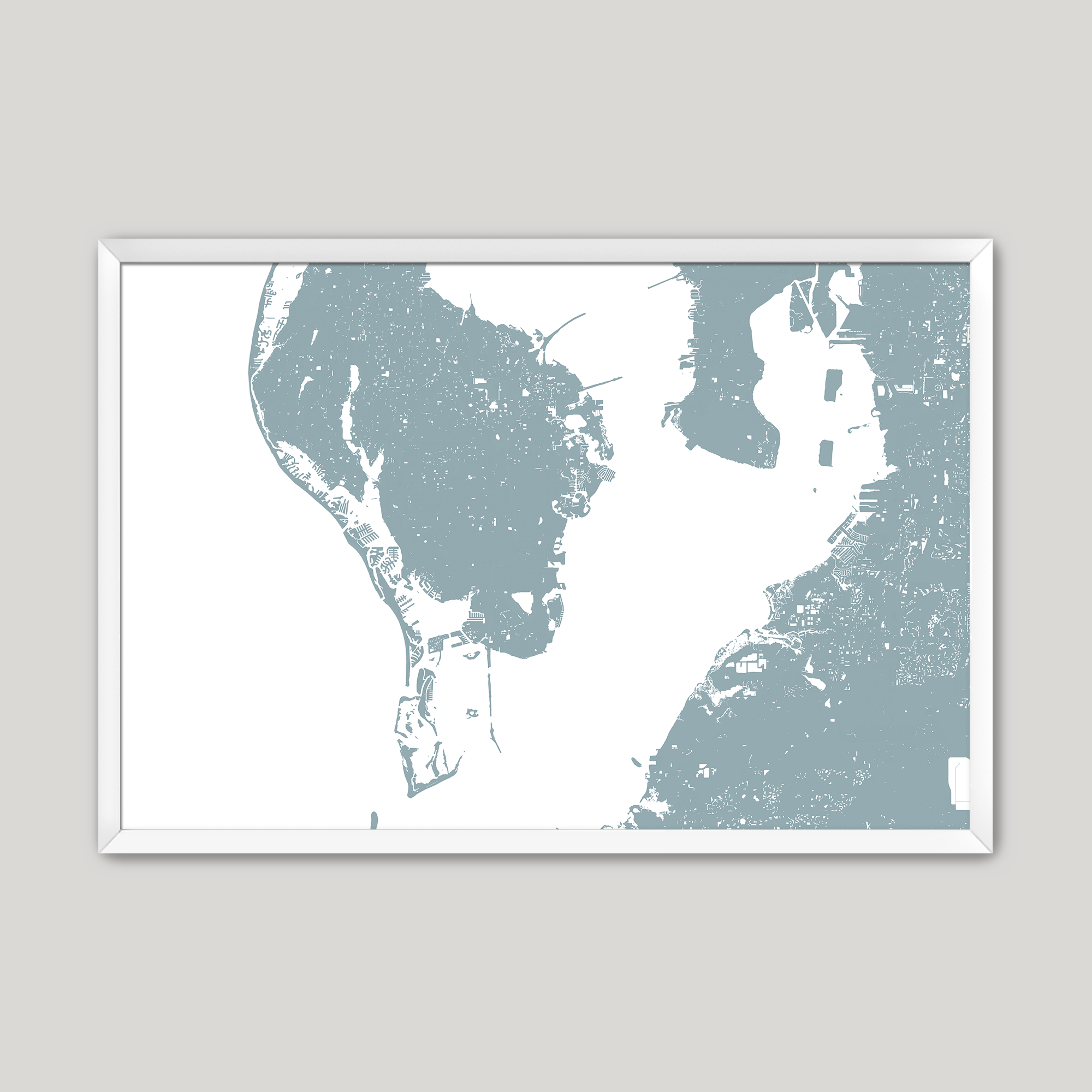 St. Petersburg Coastal Map — Fine Art Print Horizontal, soft-blue, White Frame, 10x8