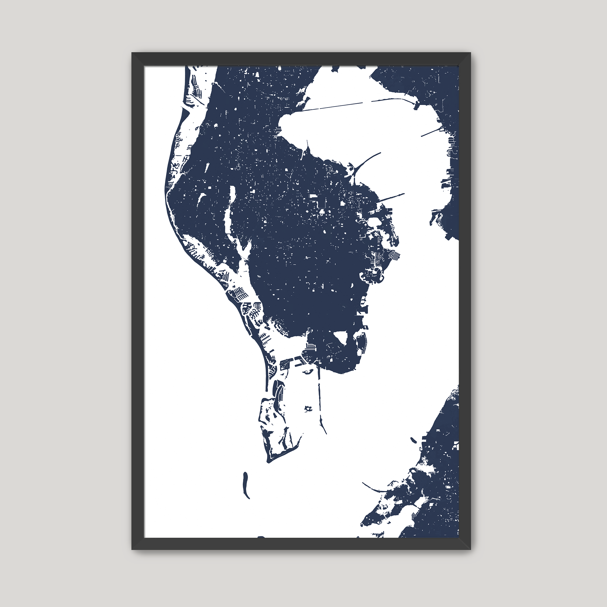 St. Petersburg Coastal Map — Fine Art Print Vertical, navy, Black Frame, 8x10