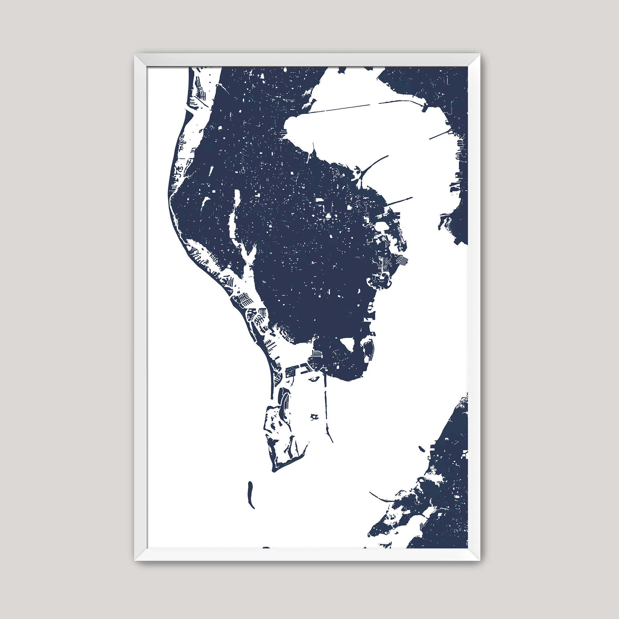 St. Petersburg Coastal Map — Fine Art Print Vertical, navy, White Frame, 8x10
