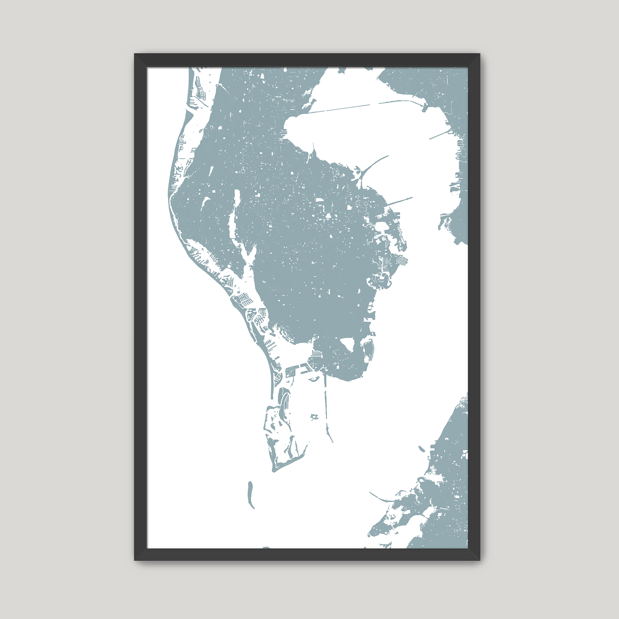 St. Petersburg Coastal Map — Fine Art Print Vertical, soft-blue, Black Frame, 8x10