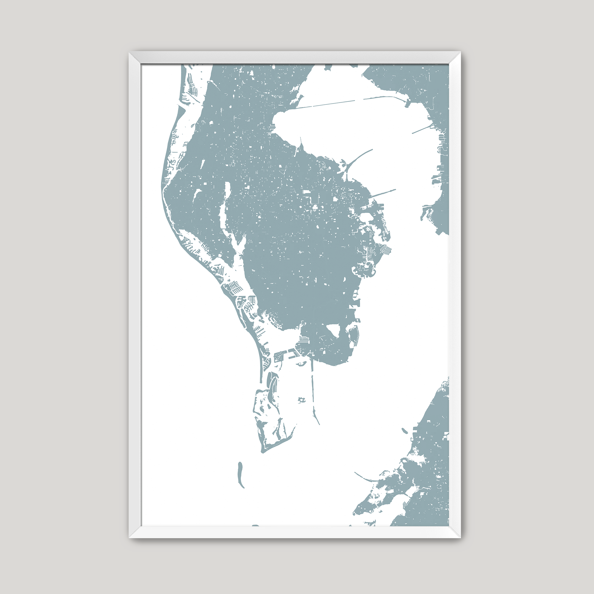 St. Petersburg Coastal Map — Fine Art Print Vertical, soft-blue, White Frame, 8x10
