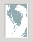 St. Petersburg Coastal Map — Fine Art Print Vertical, soft-blue, White Frame, 8x10