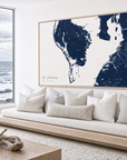 St. Petersburg canvas map — sea-view bench interior