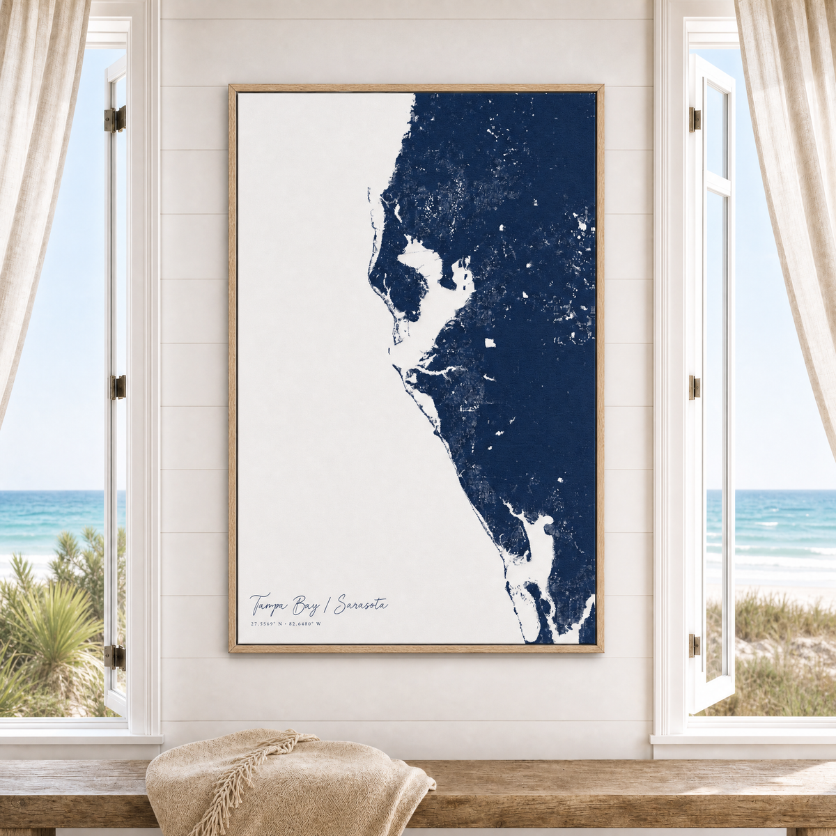 Tampa Bay / Sarasota canvas map — window-scene interior