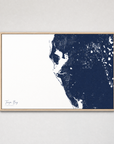 Tampa Bay / Sarasota Coastal Map — Canvas Horizontal — navy, Light Wood