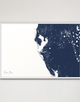 Tampa Bay / Sarasota Coastal Map — Canvas Horizontal, navy, White Frame