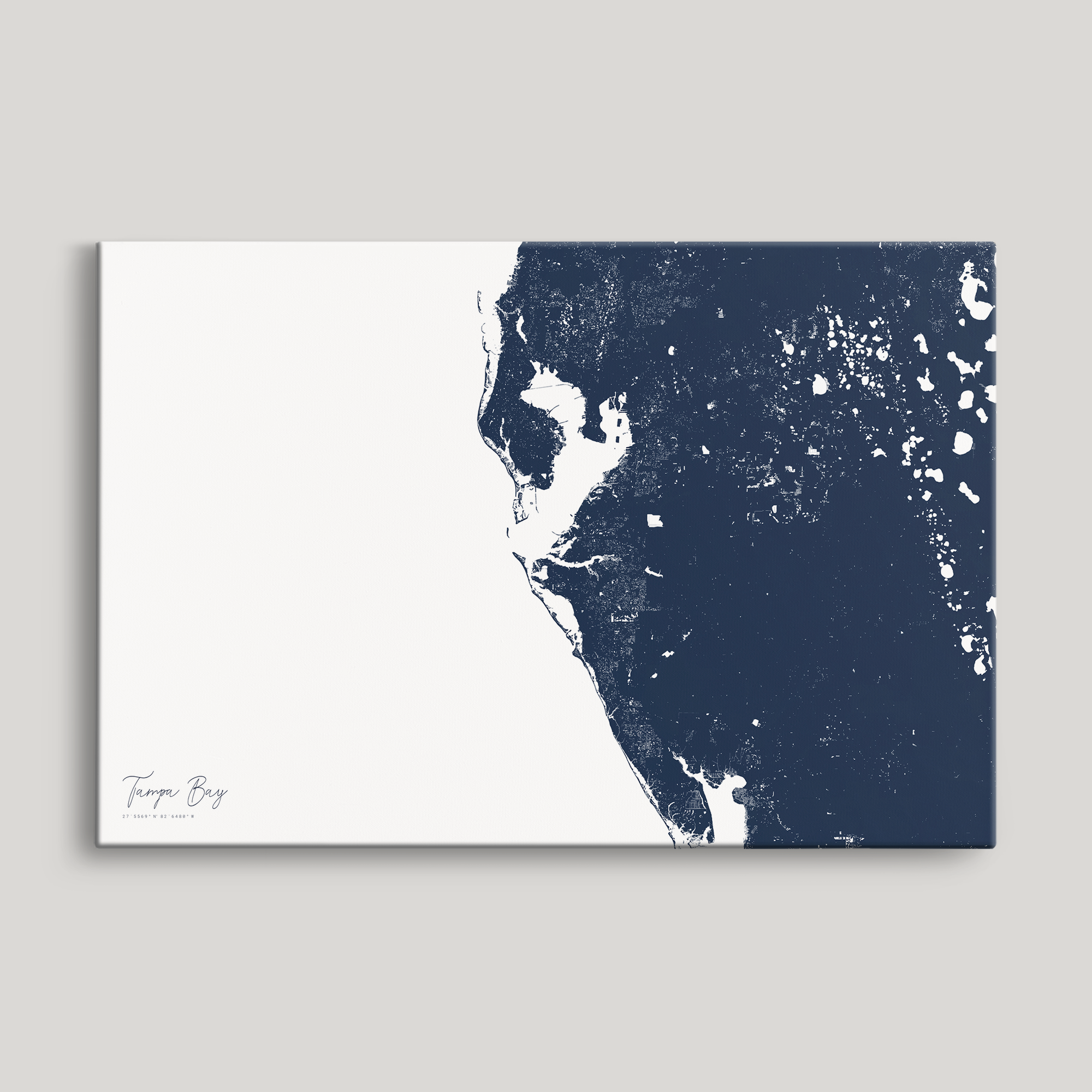 Tampa Bay / Sarasota Coastal Map — Canvas Horizontal, navy, No Frame