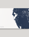 Tampa Bay / Sarasota Coastal Map — Canvas Horizontal, navy, No Frame