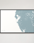 Tampa Bay / Sarasota Coastal Map — Canvas Horizontal, soft-blue, Black Frame