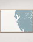 Tampa Bay / Sarasota Coastal Map — Canvas Horizontal — soft-blue, Light Wood