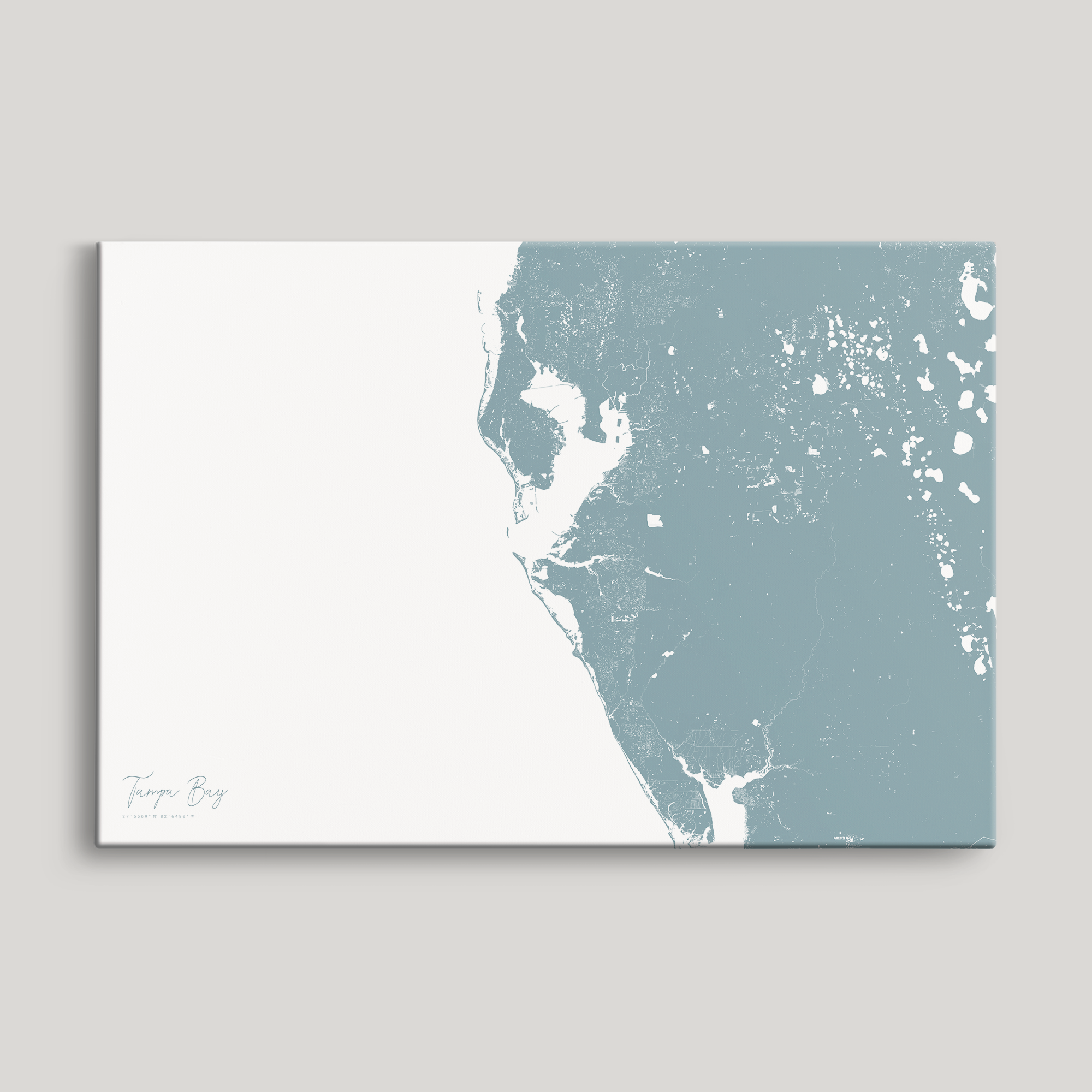 Tampa Bay / Sarasota Coastal Map — Canvas Horizontal, soft-blue, No Frame