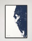 Tampa Bay / Sarasota Coastal Map — Canvas Vertical, navy, Black Frame