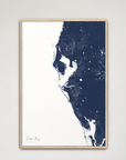 Tampa Bay / Sarasota Coastal Map — Canvas Vertical, navy, Natural Oak