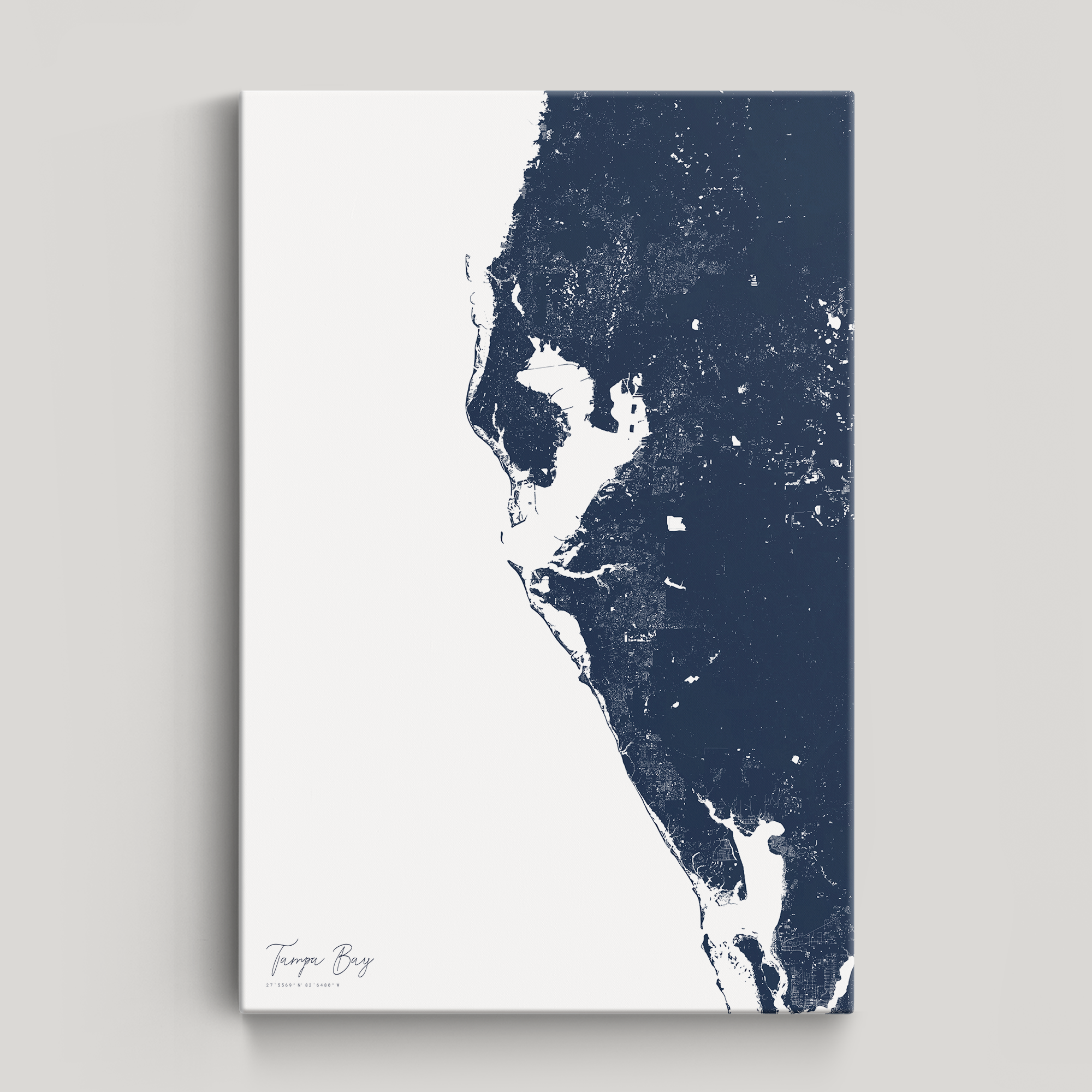 Tampa Bay / Sarasota Coastal Map — Canvas Vertical, navy, No Frame