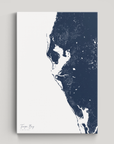 Tampa Bay / Sarasota Coastal Map — Canvas Vertical, navy, No Frame