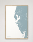 Tampa Bay / Sarasota Coastal Map — Canvas Vertical, soft-blue, Natural Oak