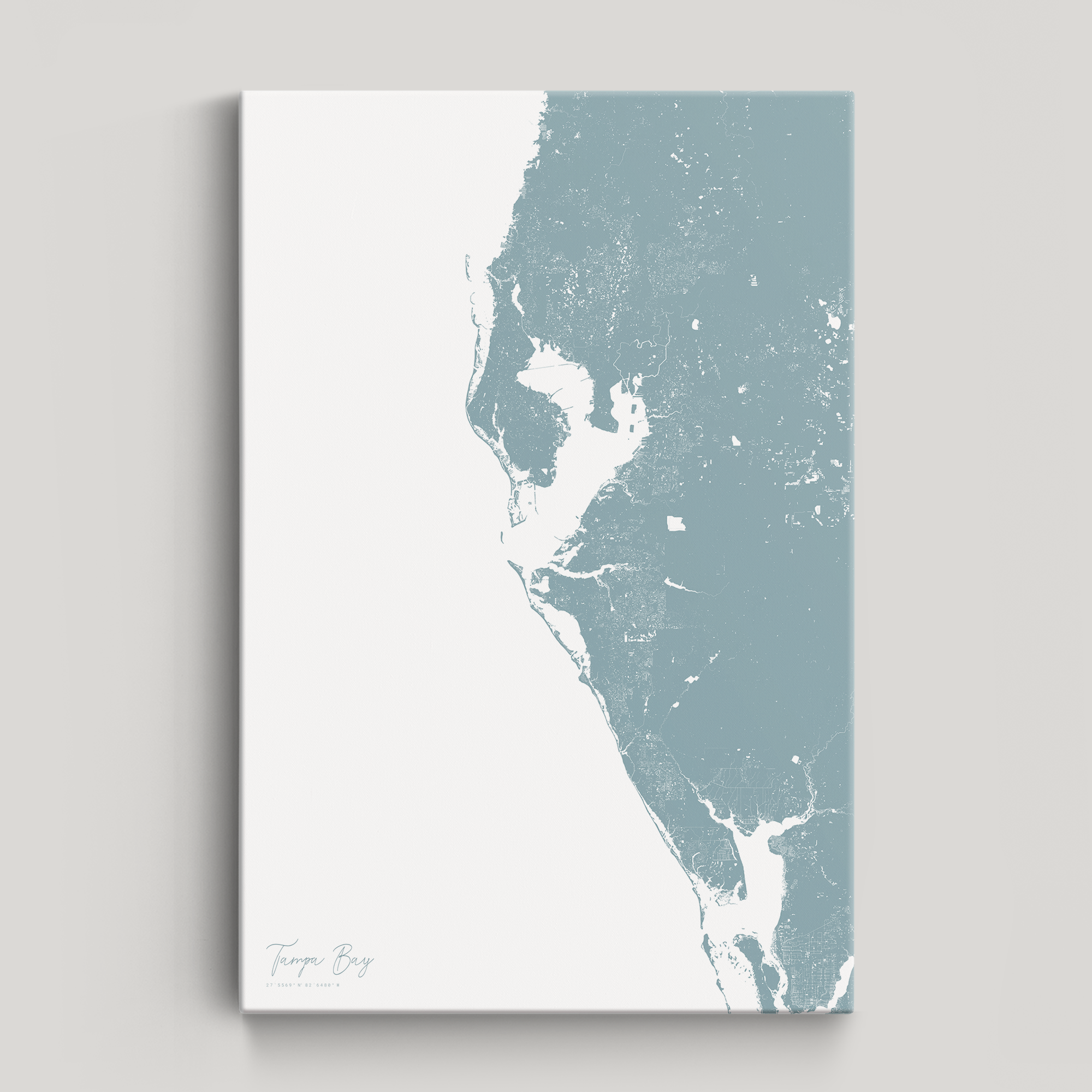 Tampa Bay / Sarasota Coastal Map — Canvas Vertical, soft-blue, No Frame