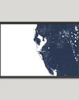 Tampa Bay / Sarasota Coastal Map — Fine Art Print Horizontal, navy, Black Frame, 10x8