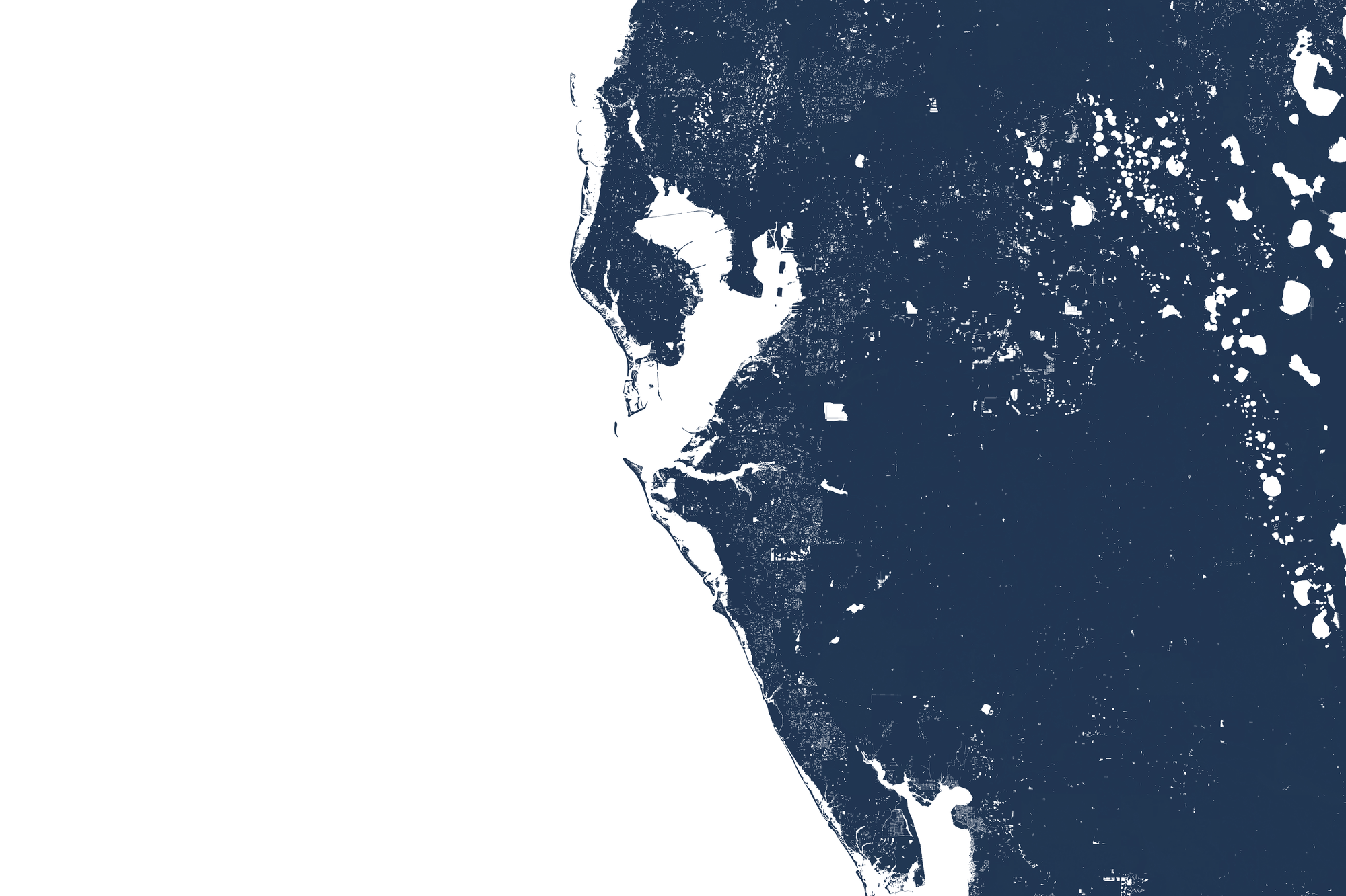 Tampa Bay / Sarasota Coastal Map — Fine Art Print Horizontal, navy, No Frame, 10x8