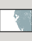 Tampa Bay / Sarasota Coastal Map — Fine Art Print Horizontal, soft-blue, Black Frame, 10x8