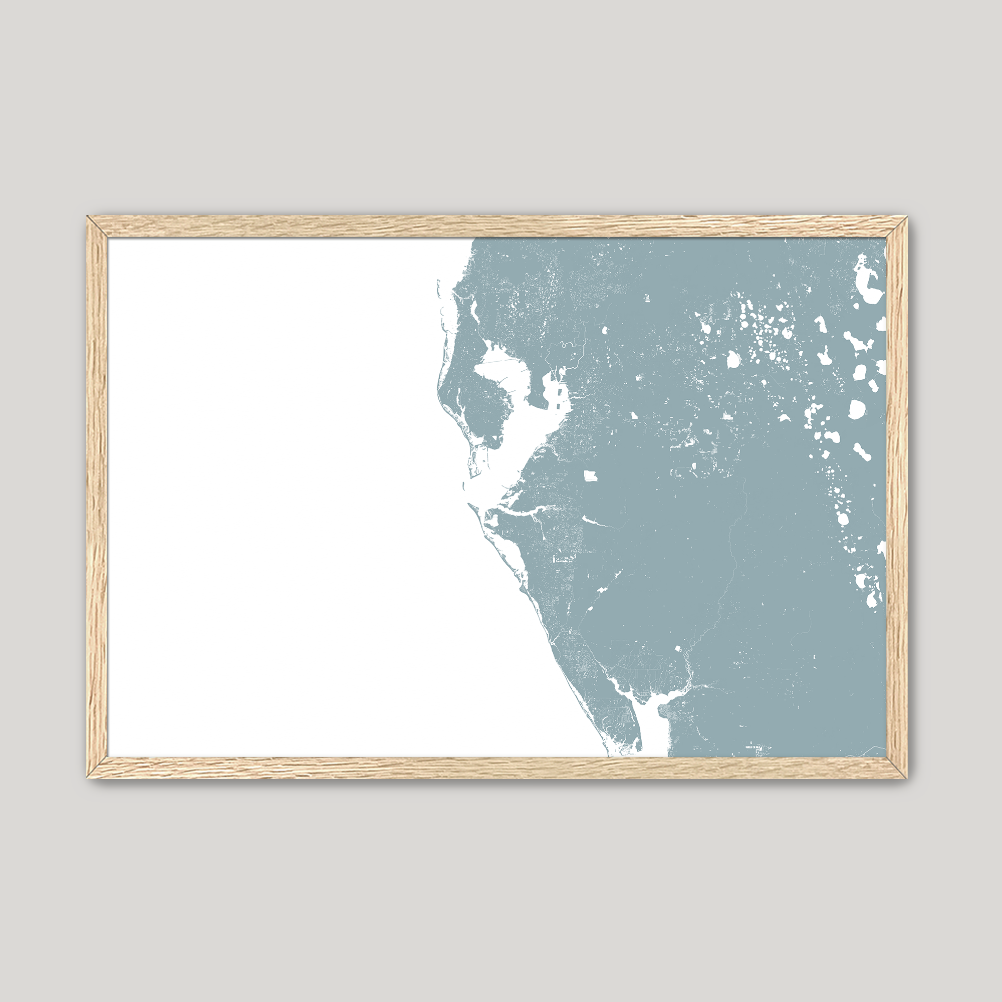 Tampa Bay / Sarasota Coastal Map — Fine Art Print Horizontal, soft-blue, Oak, 10x8