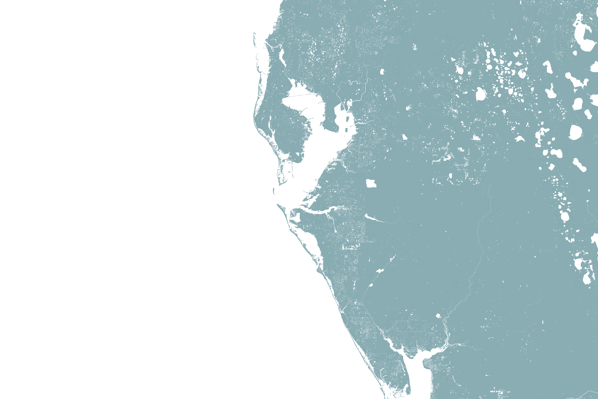 Tampa Bay / Sarasota Coastal Map — Fine Art Print Horizontal, soft-blue, No Frame, 10x8