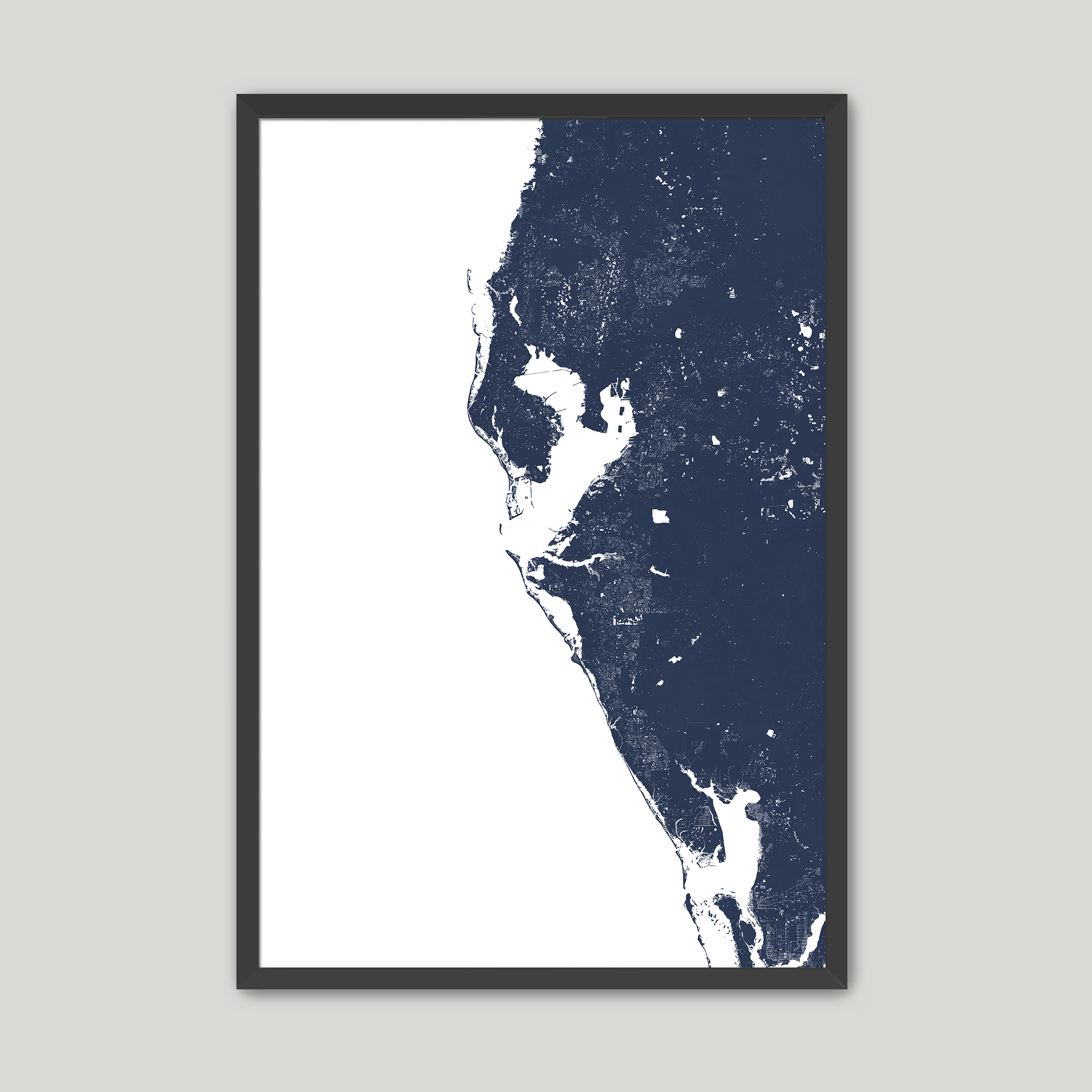 Tampa Bay / Sarasota Coastal Map — Fine Art Print Vertical, navy, Black Frame, 8x10