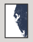Tampa Bay / Sarasota Coastal Map — Fine Art Print Vertical, navy, Black Frame, 8x10