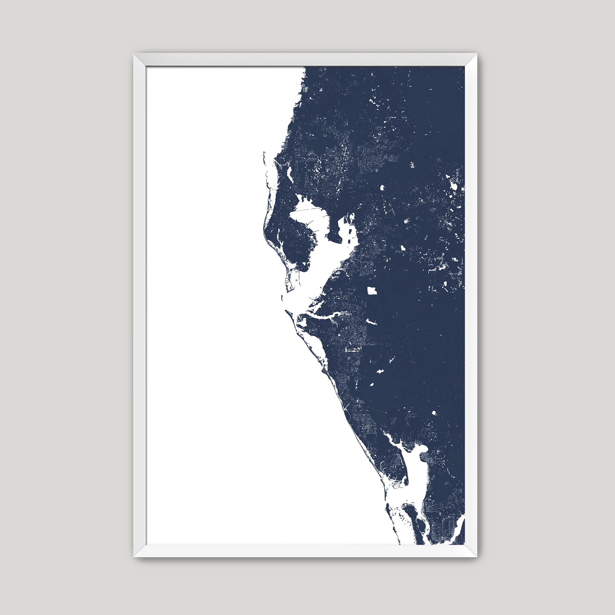 Tampa Bay / Sarasota Coastal Map — Fine Art Print Vertical, navy, White Frame, 8x10