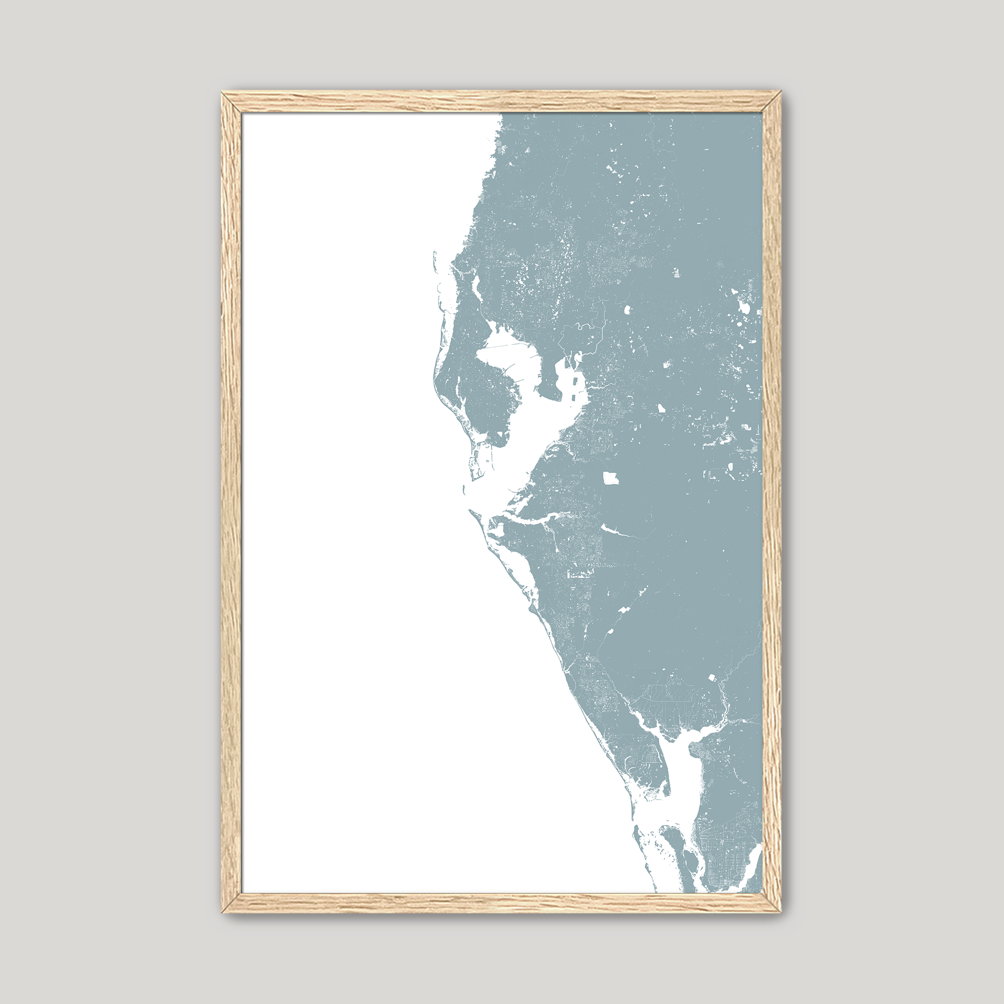 Tampa Bay / Sarasota Coastal Map — Fine Art Print Vertical, soft-blue, Oak, 8x10
