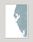 Tampa Bay / Sarasota Coastal Map — Fine Art Print Vertical, soft-blue, White Frame, 8x10