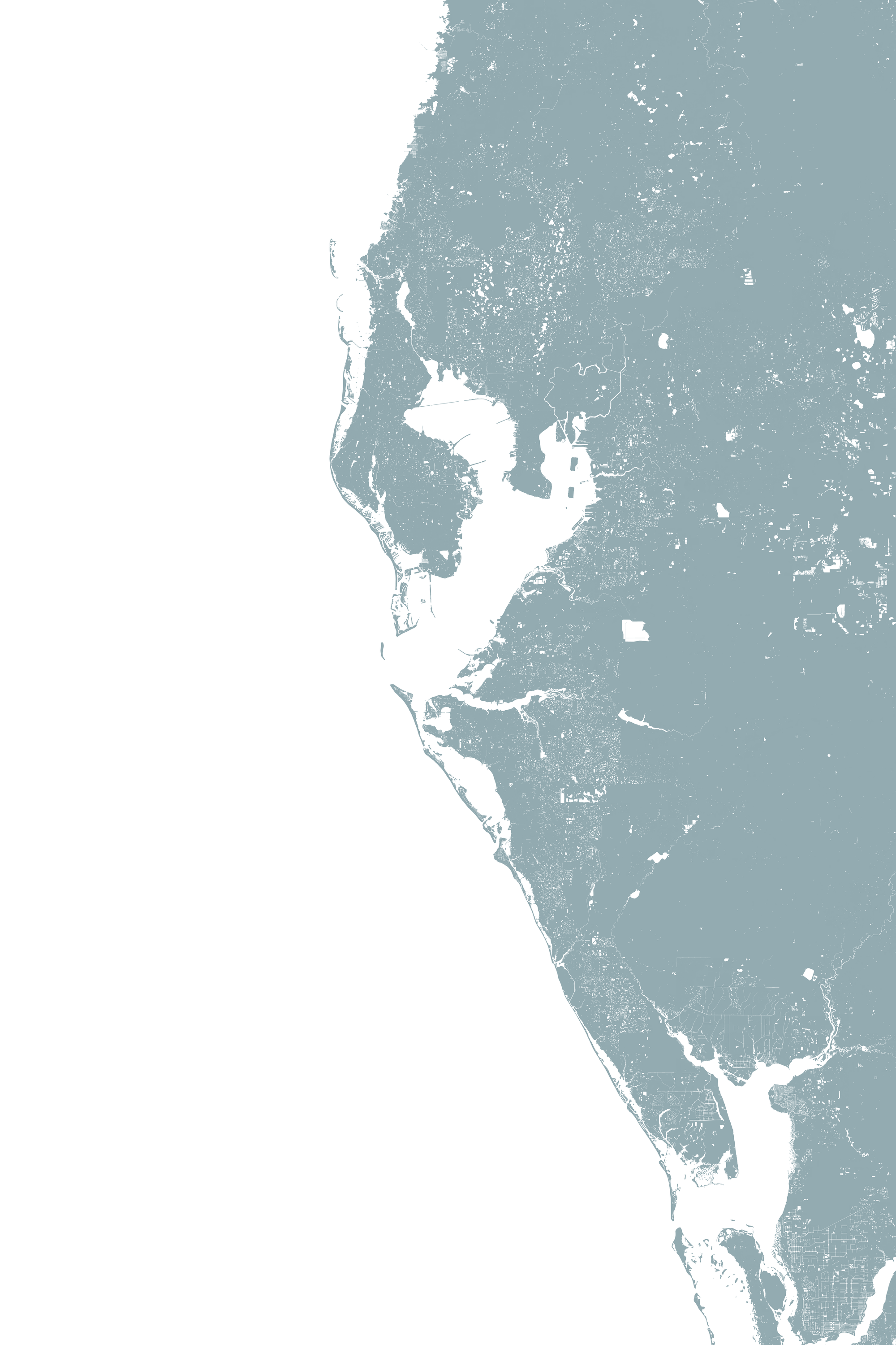 Tampa Bay / Sarasota Coastal Map — Fine Art Print Vertical, soft-blue, No Frame, 8x10