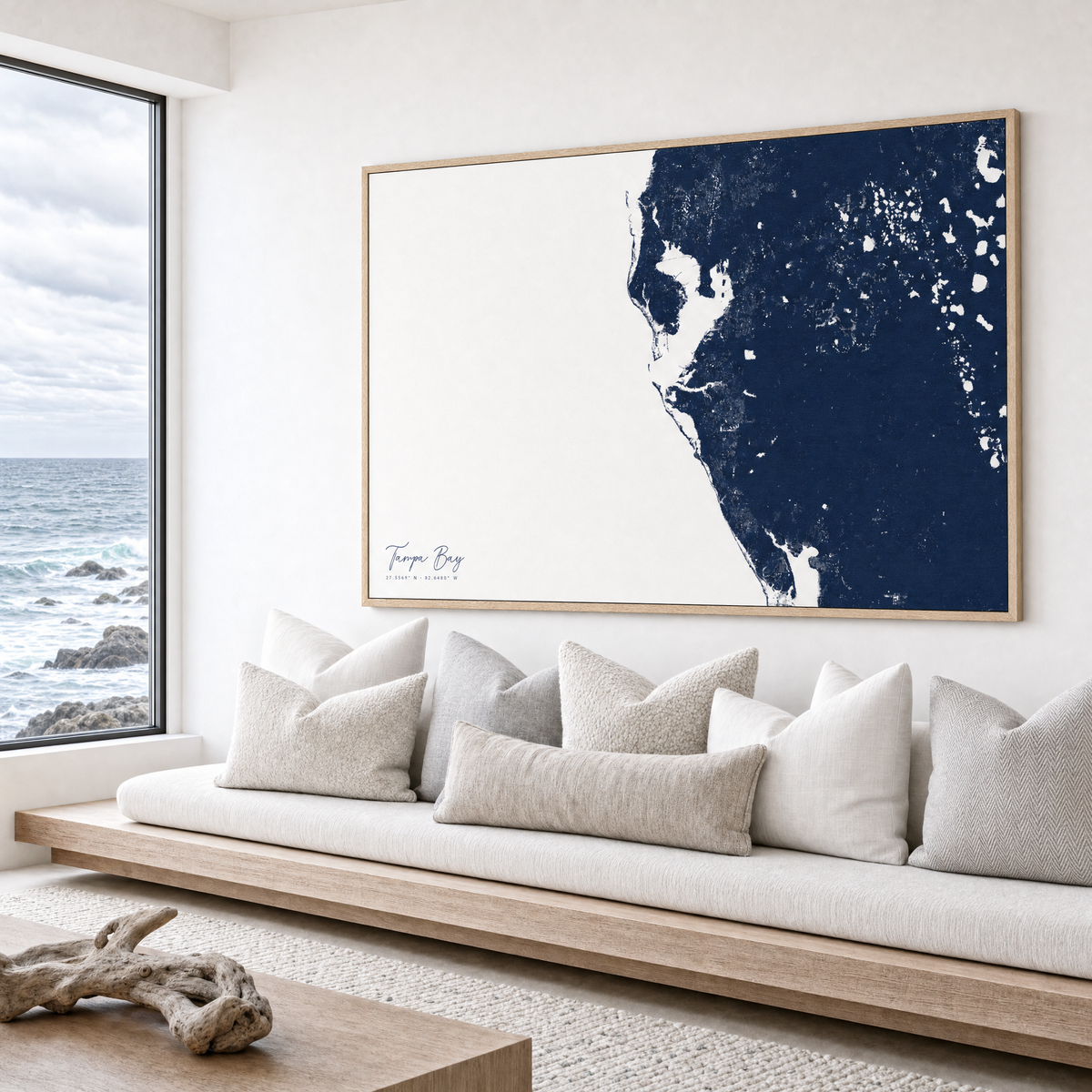 Tampa Bay / Sarasota canvas map — sea-view bench interior