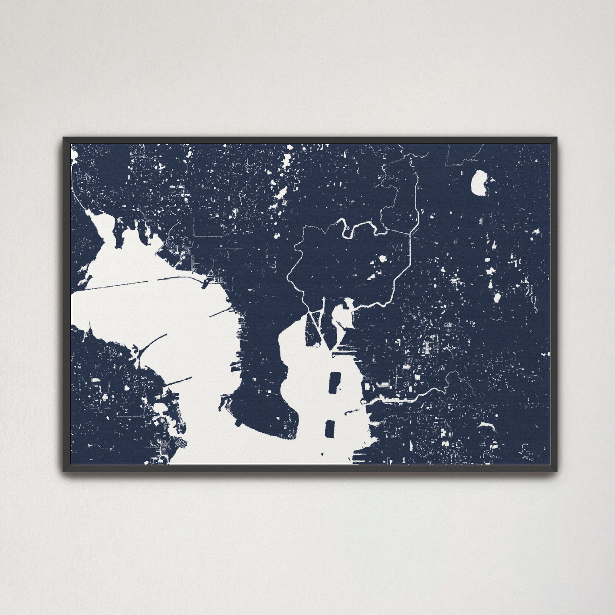 Tampa Coastal Map — Canvas Horizontal, navy, Black Frame, 24x16