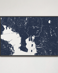 Tampa Coastal Map — Canvas Horizontal, navy, Black Frame, 24x16