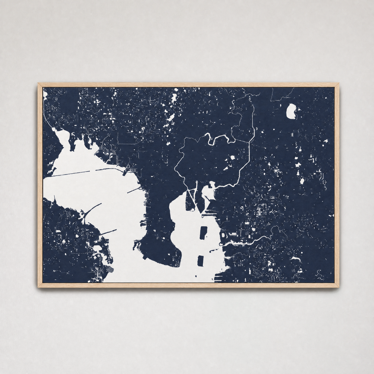Tampa Coastal Map — Canvas Horizontal — navy, Light Wood
