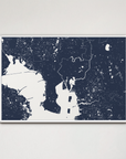Tampa Coastal Map — Canvas Horizontal, navy, White Frame, 24x16