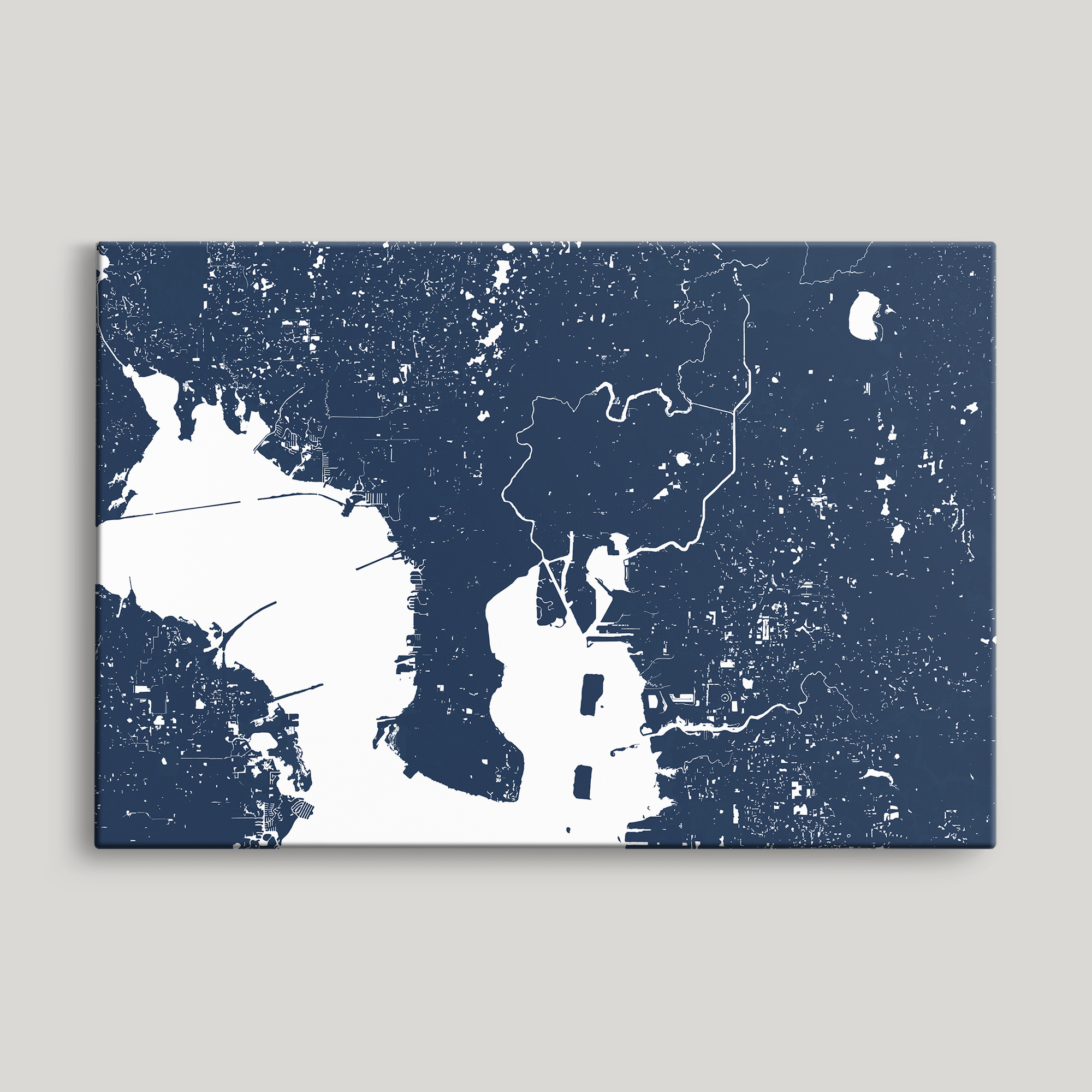 Tampa Coastal Map — Canvas Horizontal, navy, No Frame, 24x16