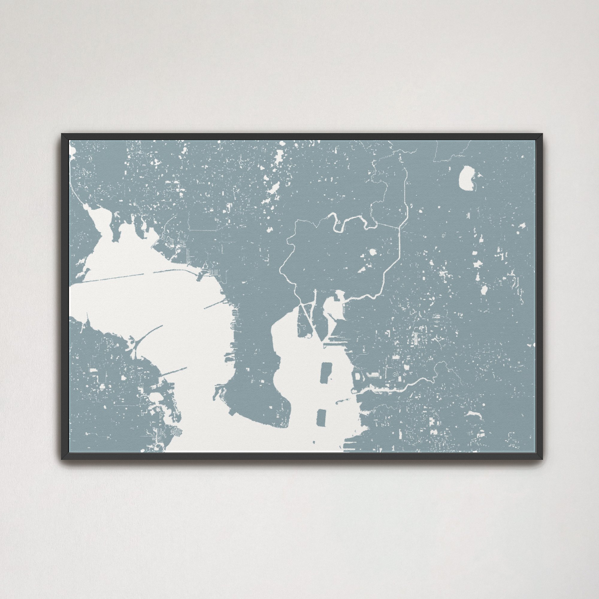 Tampa Coastal Map — Canvas Horizontal, soft-blue, Black Frame, 24x16