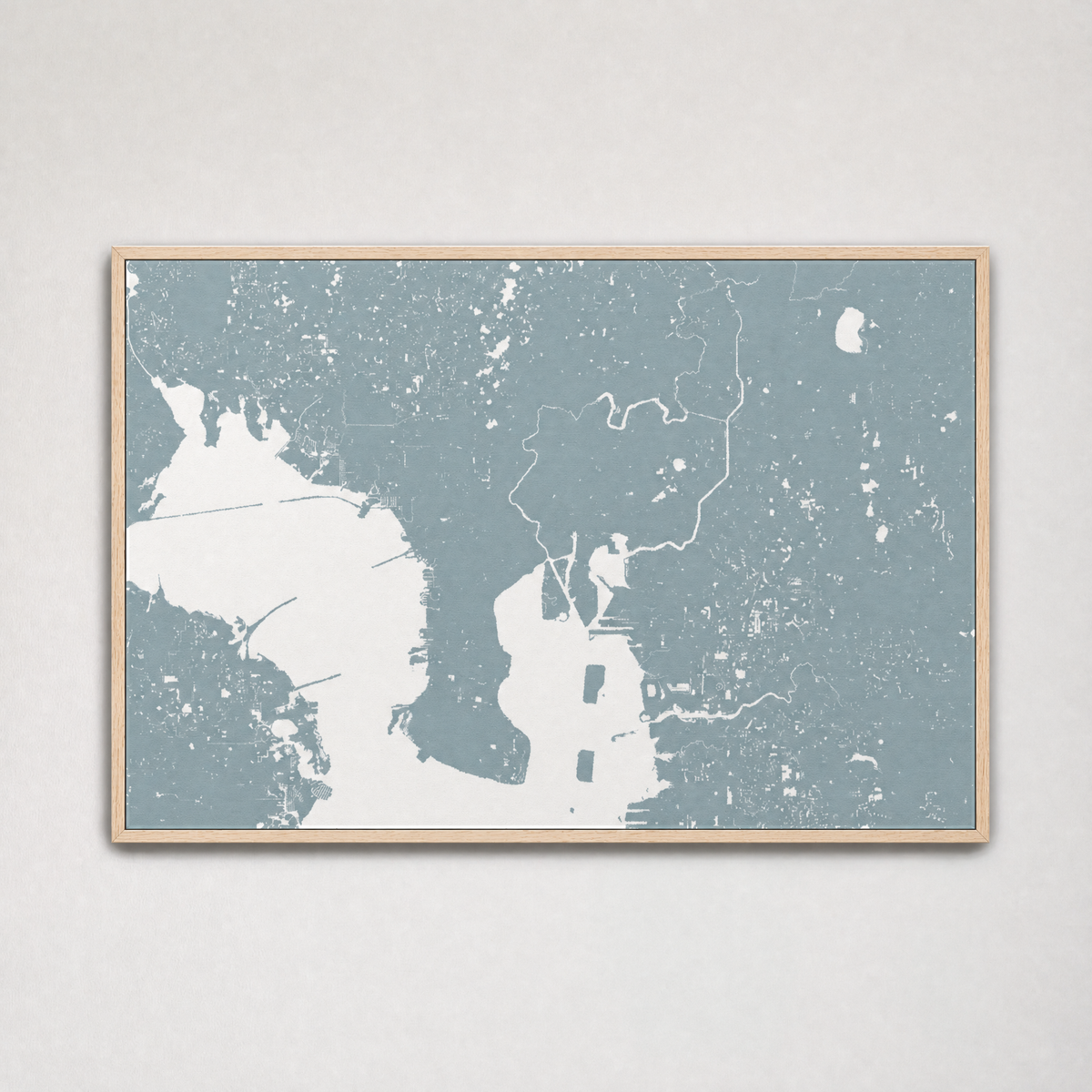 Tampa Coastal Map — Canvas Horizontal — soft-blue, Light Wood