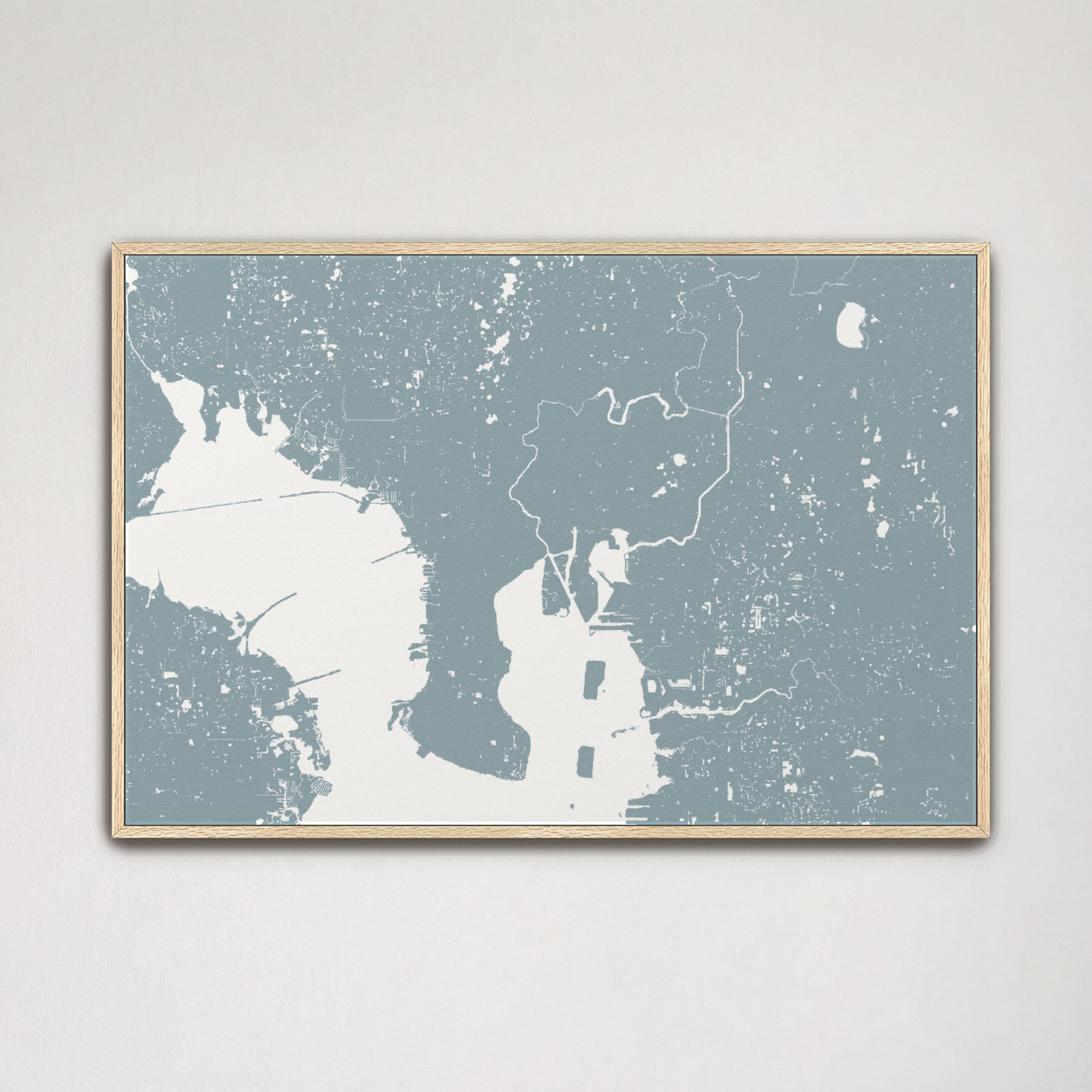 Tampa Coastal Map — Canvas Horizontal, soft-blue, Natural Oak, 24x16