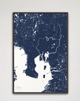 Tampa Coastal Map — Canvas Vertical, navy, Black Frame
