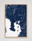 Tampa Coastal Map — Canvas Vertical — navy, Light Wood