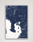 Tampa Coastal Map — Canvas Vertical, navy, White Frame