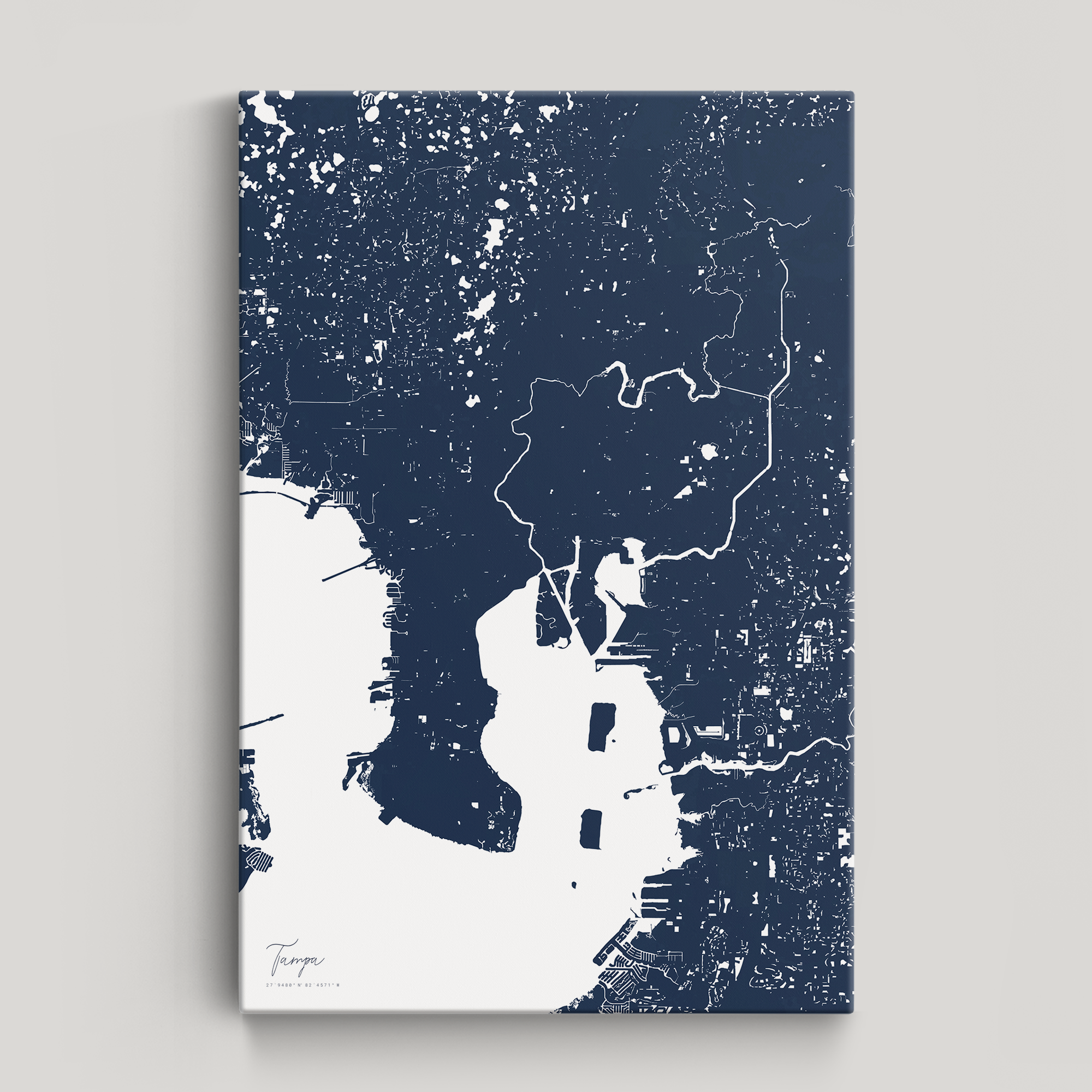 Tampa Coastal Map — Canvas Vertical, navy, No Frame