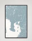 Tampa Coastal Map — Canvas Vertical, soft-blue, Black Frame