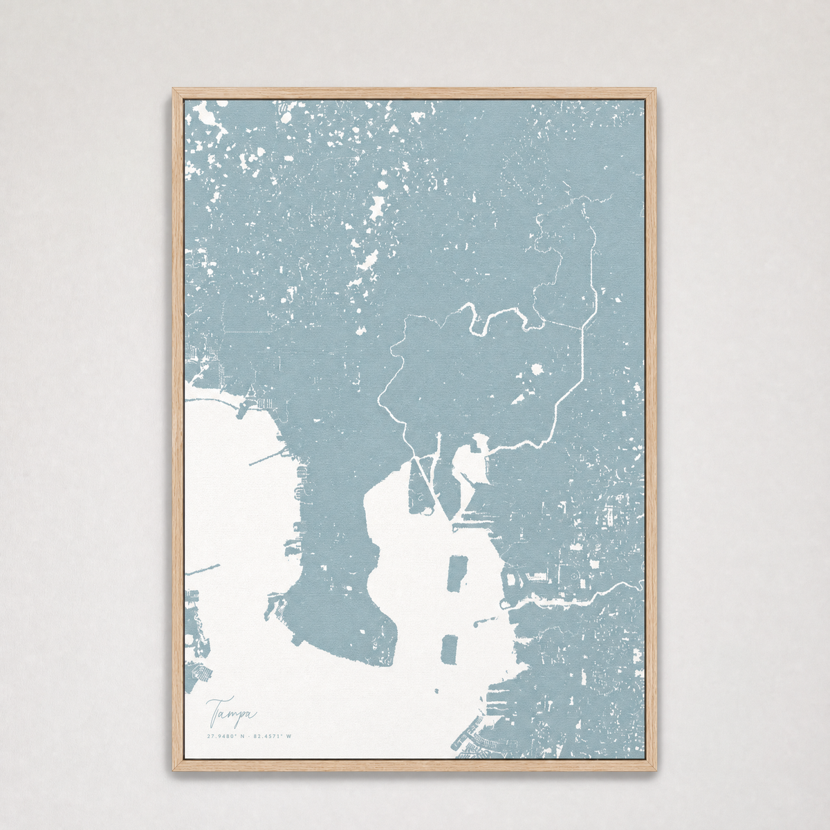 Tampa Coastal Map — Canvas Vertical — soft-blue, Light Wood