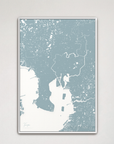 Tampa Coastal Map — Canvas Vertical, soft-blue, White Frame